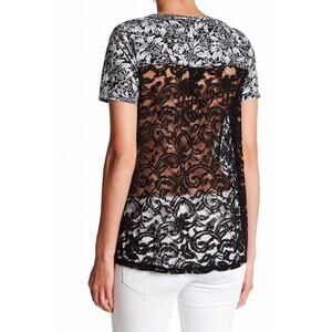 Joe Fresh Women Floral See thru Lace Back Swing Knit Top - Black Grey - Size XS
